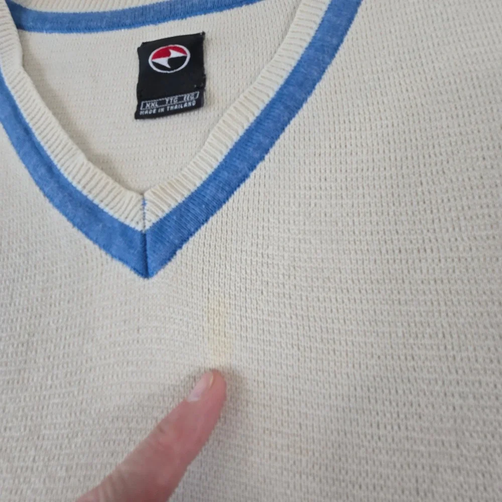 Nike Sweater Vest Mens XXL Cream  Vintage V-Neck Cotton Colorblock Striped (